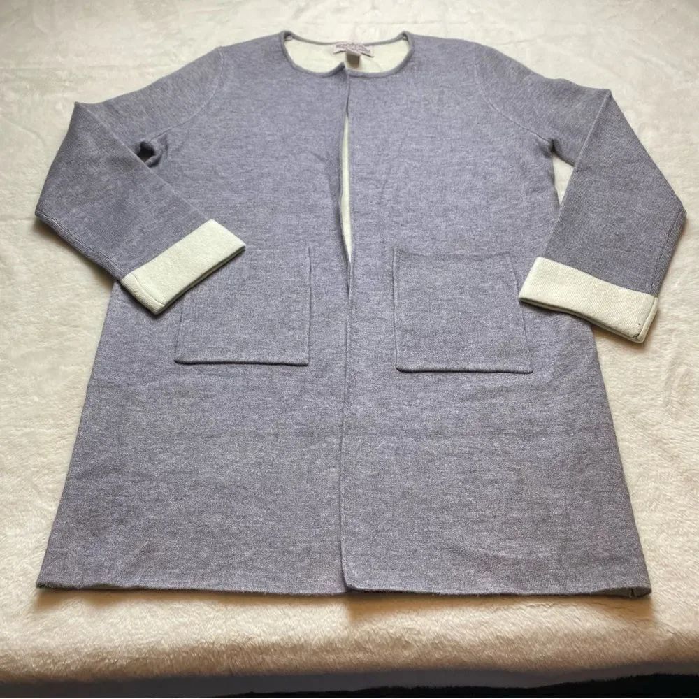 Oliver by Escio Knit Gray and Cream Open Front Cardigan Size Medium
